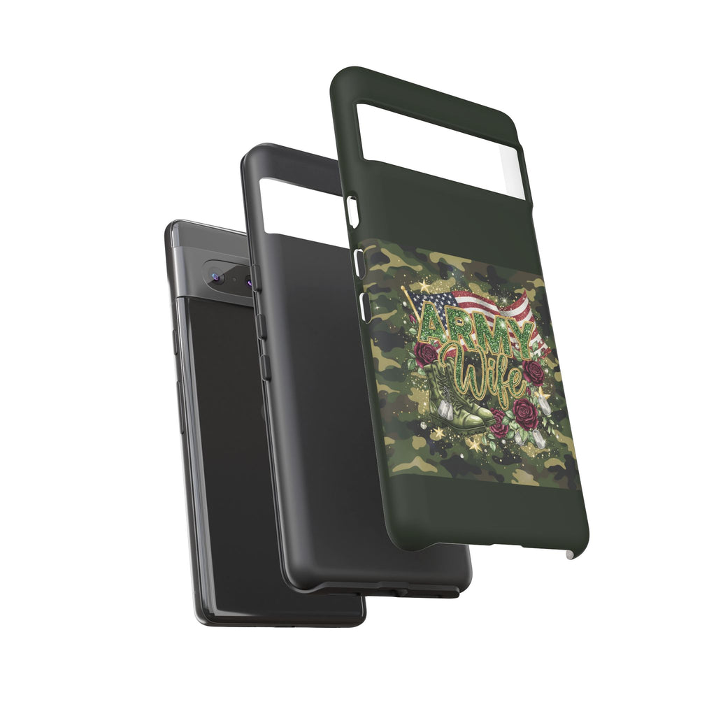 Army Wife Tough Phone Case — Camo Flag Design with Roses