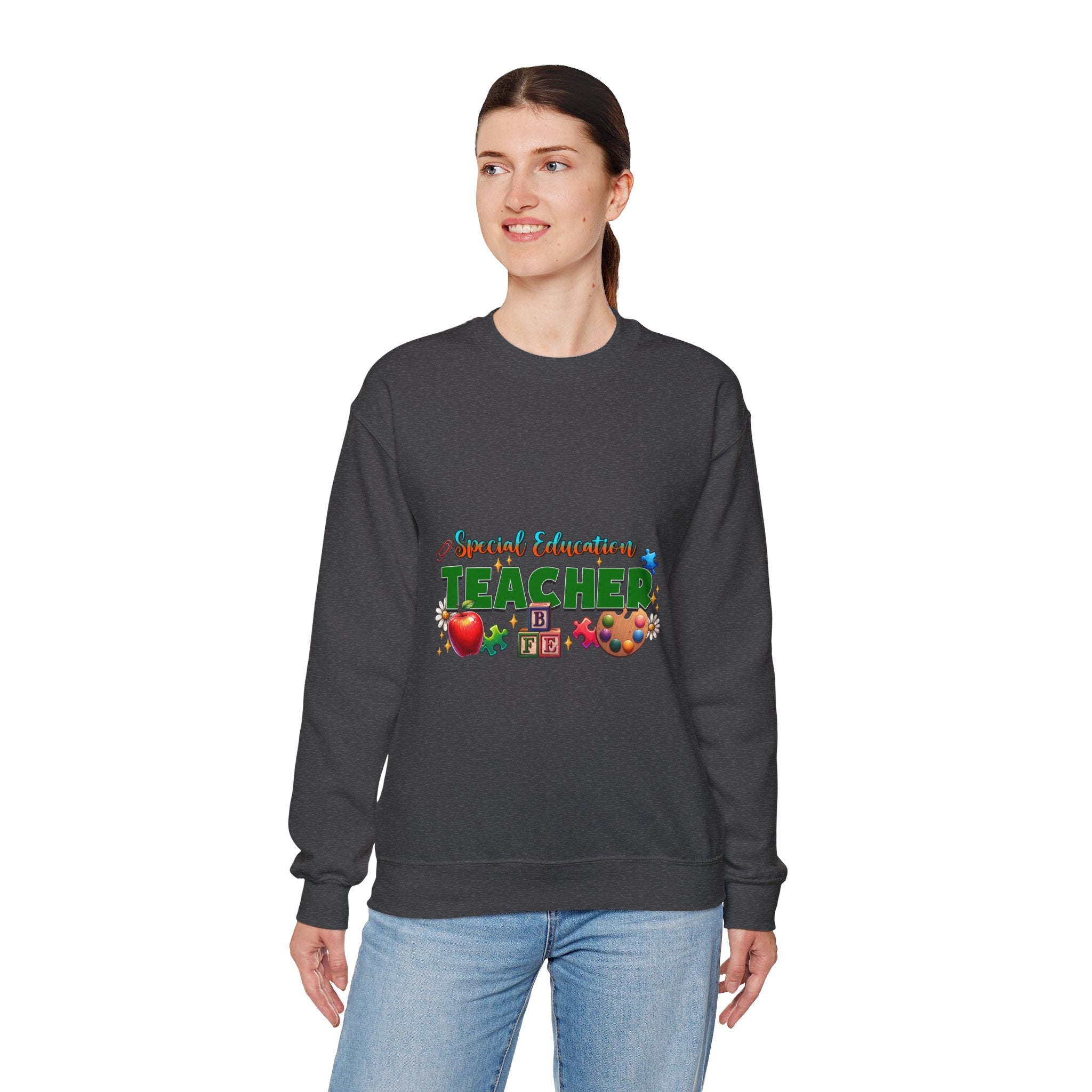 Special Education Teacher Crewneck Sweatshirt — Cute Apple & Classroom Icons
