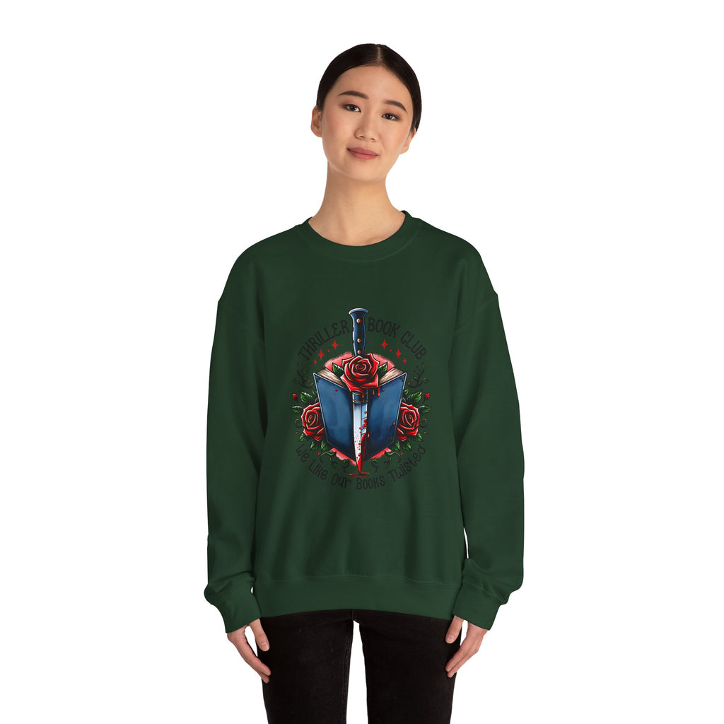 Thriller Book Club Sweatshirt — "We Like Our Books Flipped" Gothic Rose & Dagger Crewneck