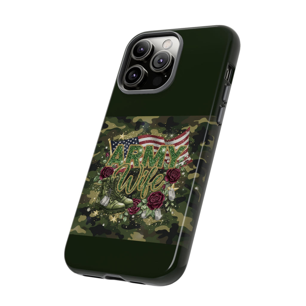 Army Wife Tough Phone Case — Camo Flag Design with Roses