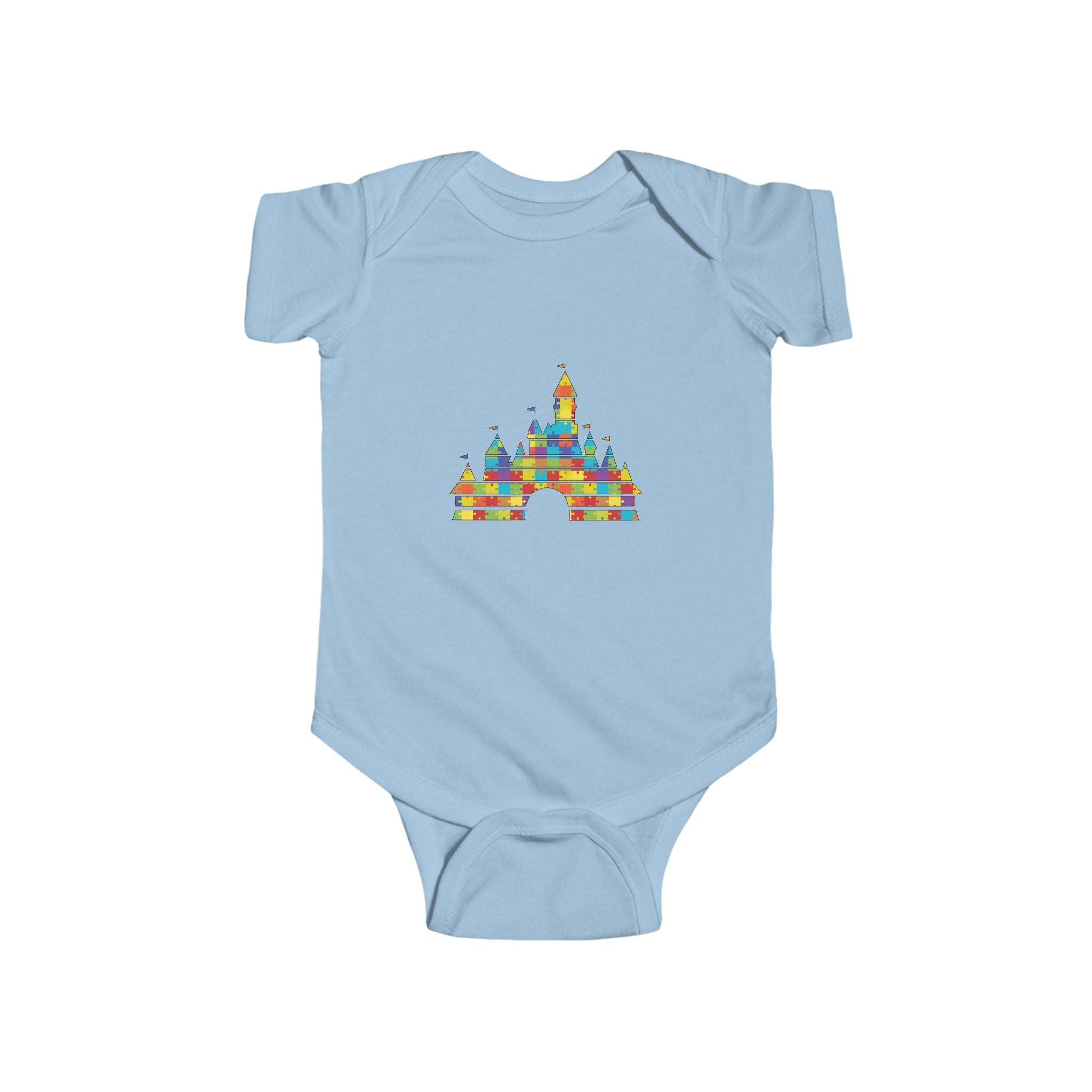 Colorful Castle Baby Bodysuit – Infant Onesie with Rainbow Fairy-Tale Castle Print