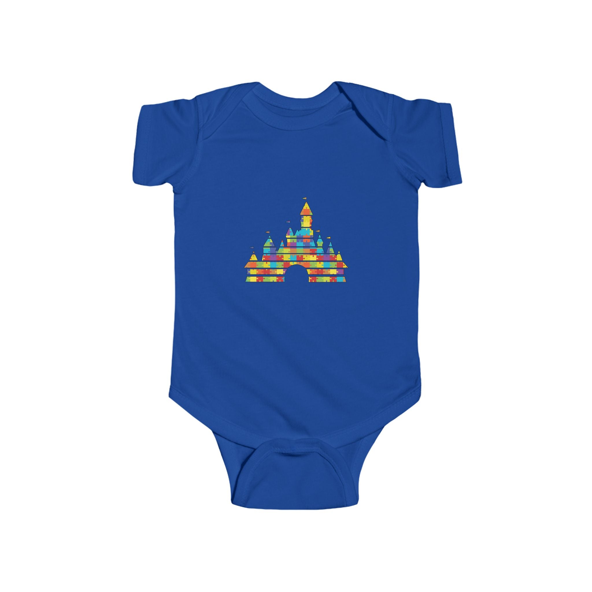 Colorful Castle Baby Bodysuit – Infant Onesie with Rainbow Fairy-Tale Castle Print