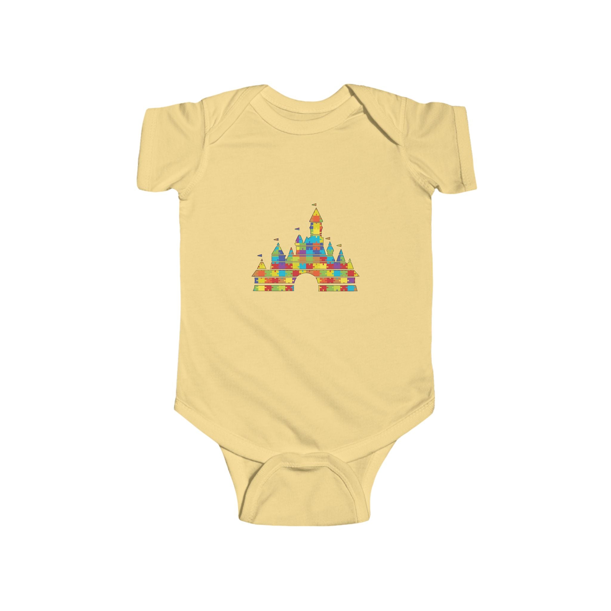Colorful Castle Baby Bodysuit – Infant Onesie with Rainbow Fairy-Tale Castle Print