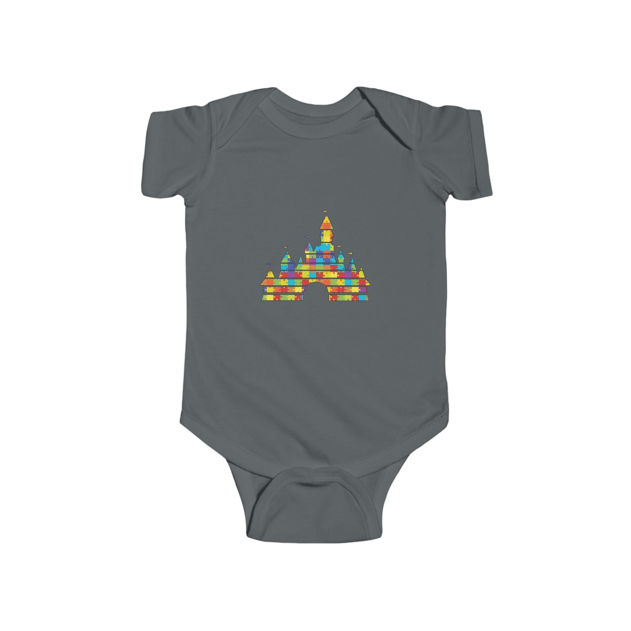 Colorful Castle Baby Bodysuit – Infant Onesie with Rainbow Fairy-Tale Castle Print