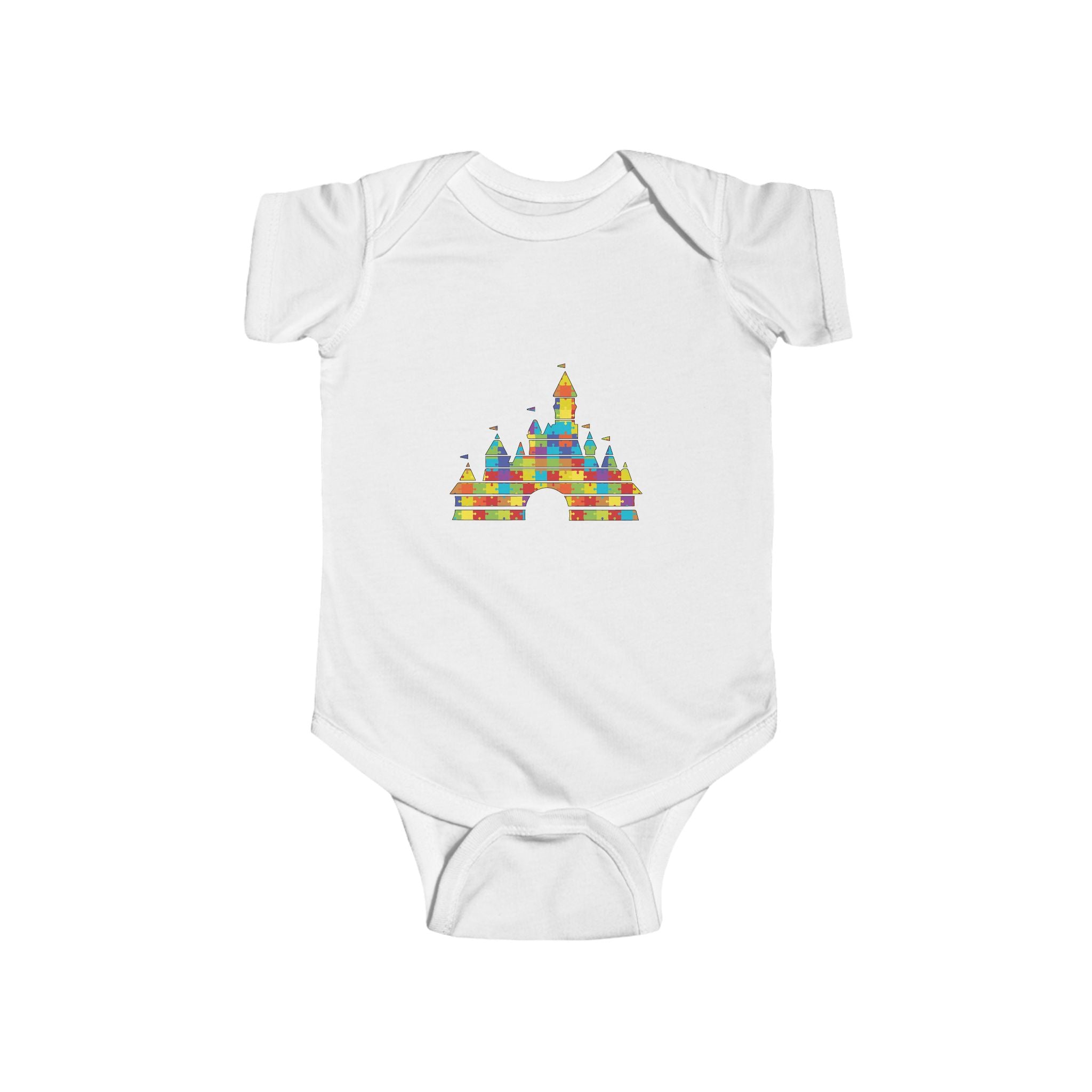 Colorful Castle Baby Bodysuit – Infant Onesie with Rainbow Fairy-Tale Castle Print