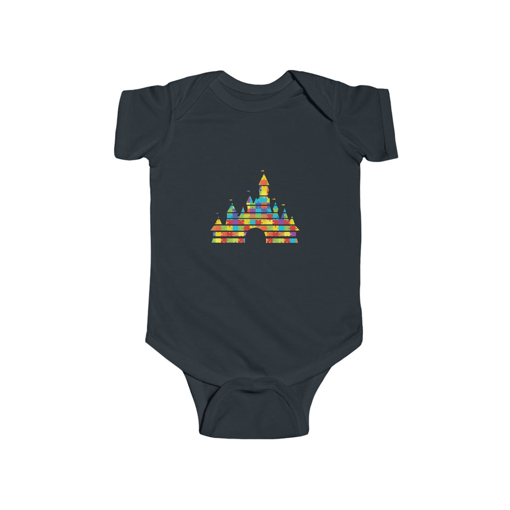 Colorful Castle Baby Bodysuit – Infant Onesie with Rainbow Fairy-Tale Castle Print