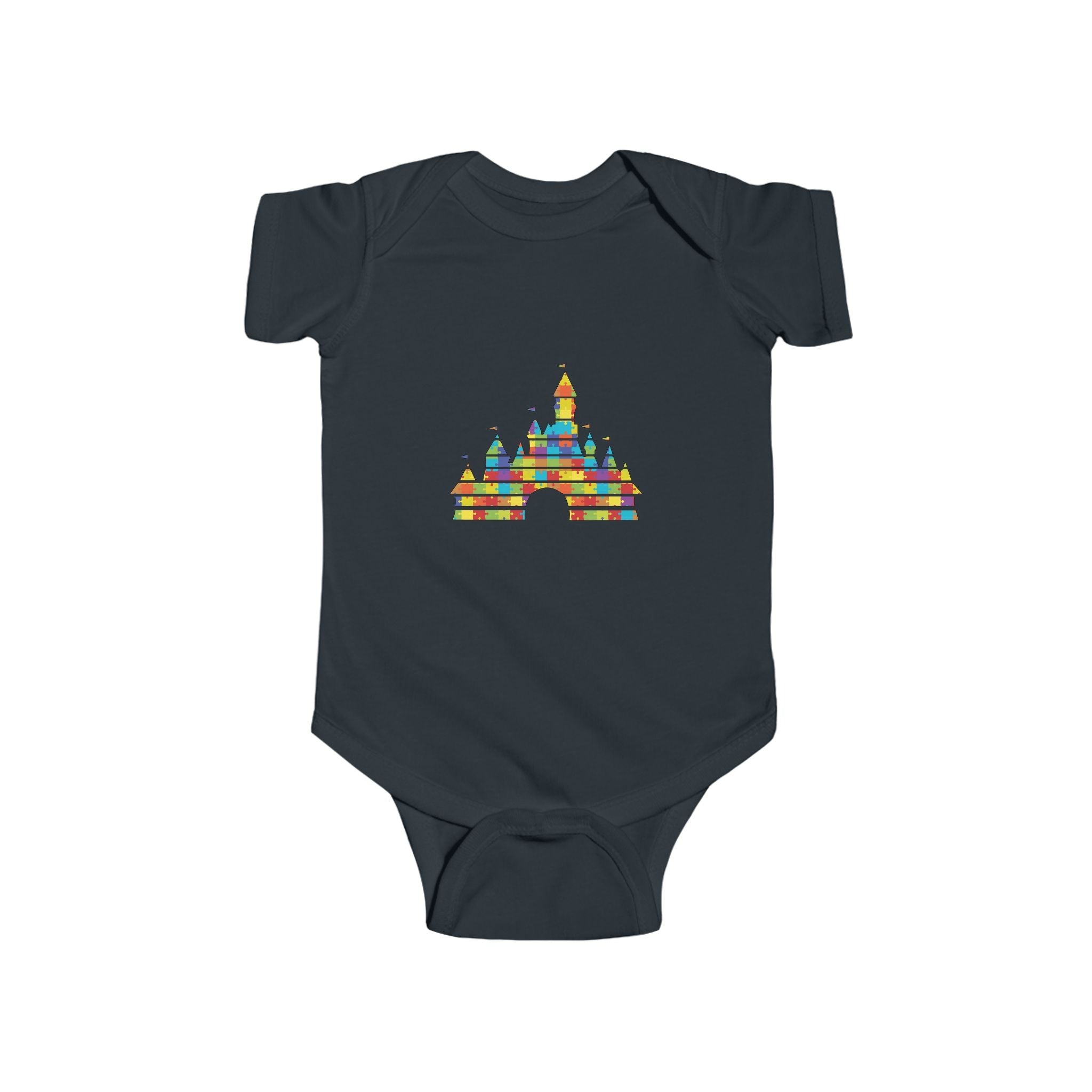 Colorful Castle Baby Bodysuit – Infant Onesie with Rainbow Fairy-Tale Castle Print