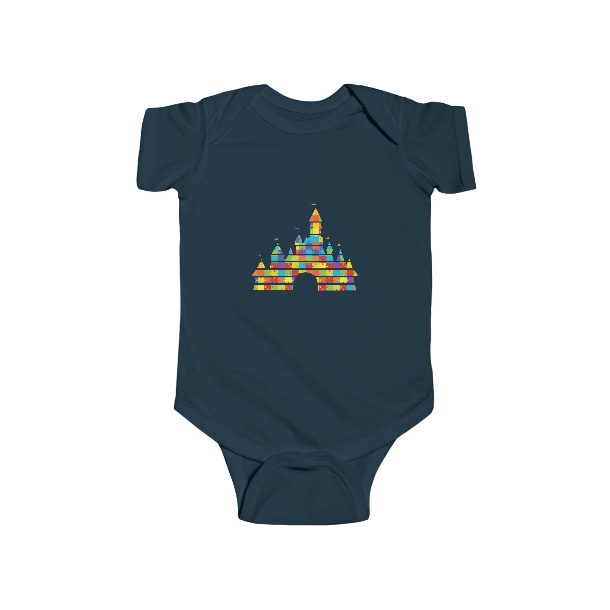 Colorful Castle Baby Bodysuit – Infant Onesie with Rainbow Fairy-Tale Castle Print