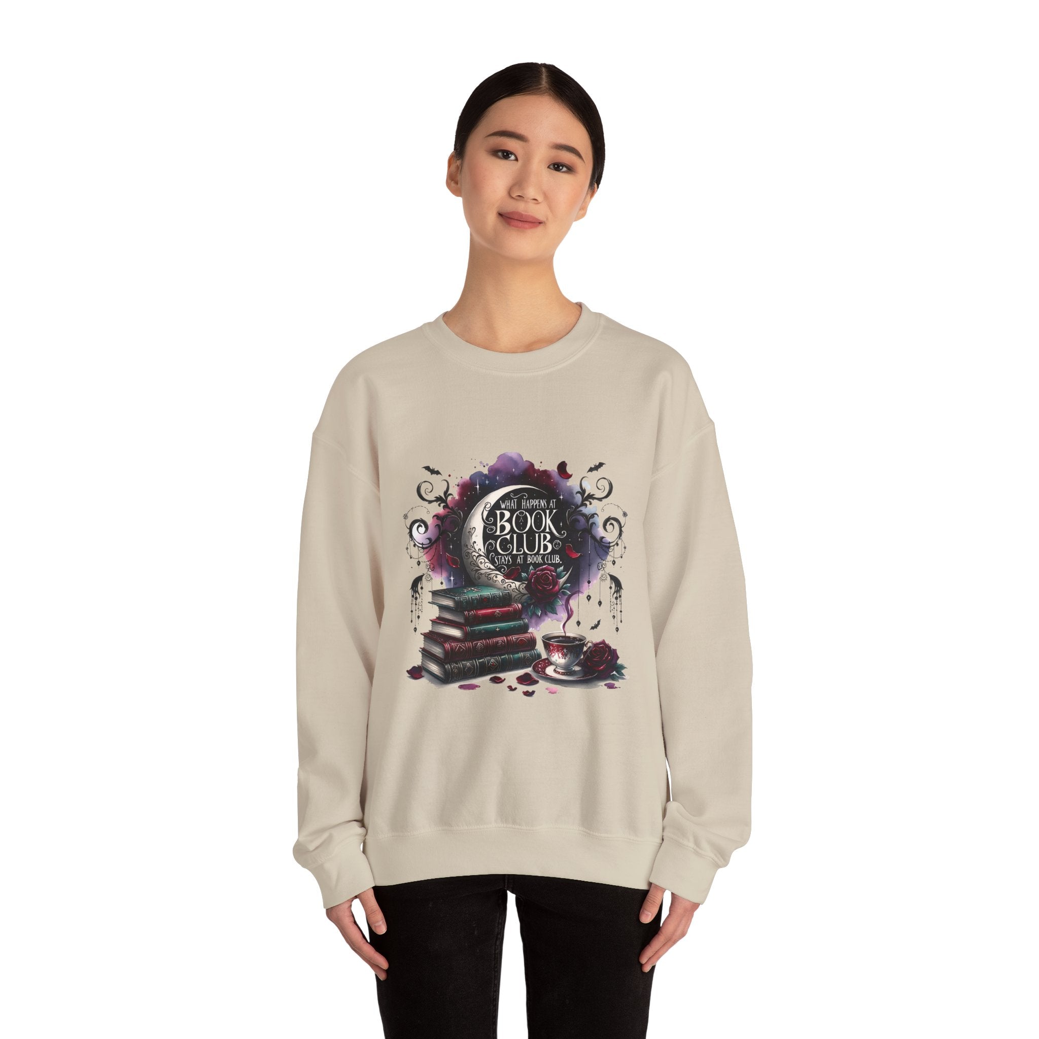 Book Club Crewneck Sweatshirt — Cozy Literary Stack & Tea Design