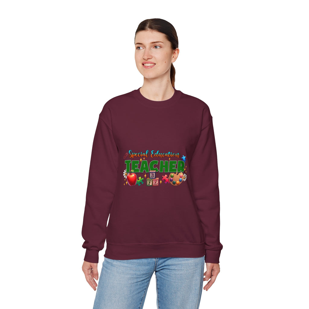 Special Education Teacher Crewneck Sweatshirt — Cute Apple & Classroom Icons