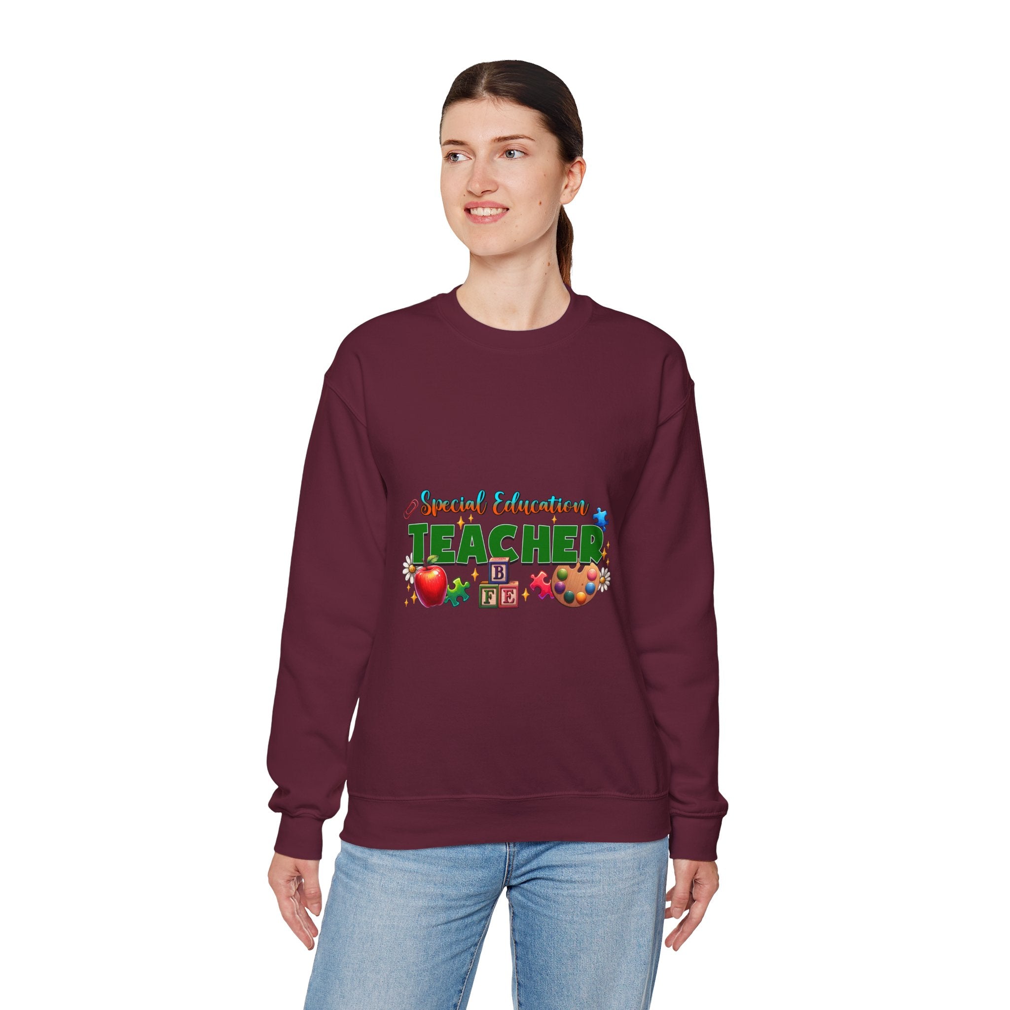 Special Education Teacher Crewneck Sweatshirt — Cute Apple & Classroom Icons