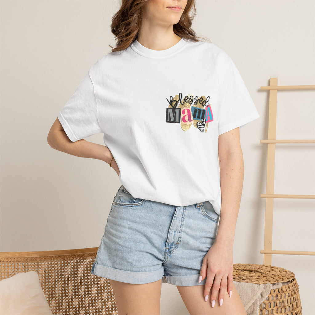 Mama Graphic T-Shirt — "Blessed Mama" Colorful Pop Art Floral Heart Tee