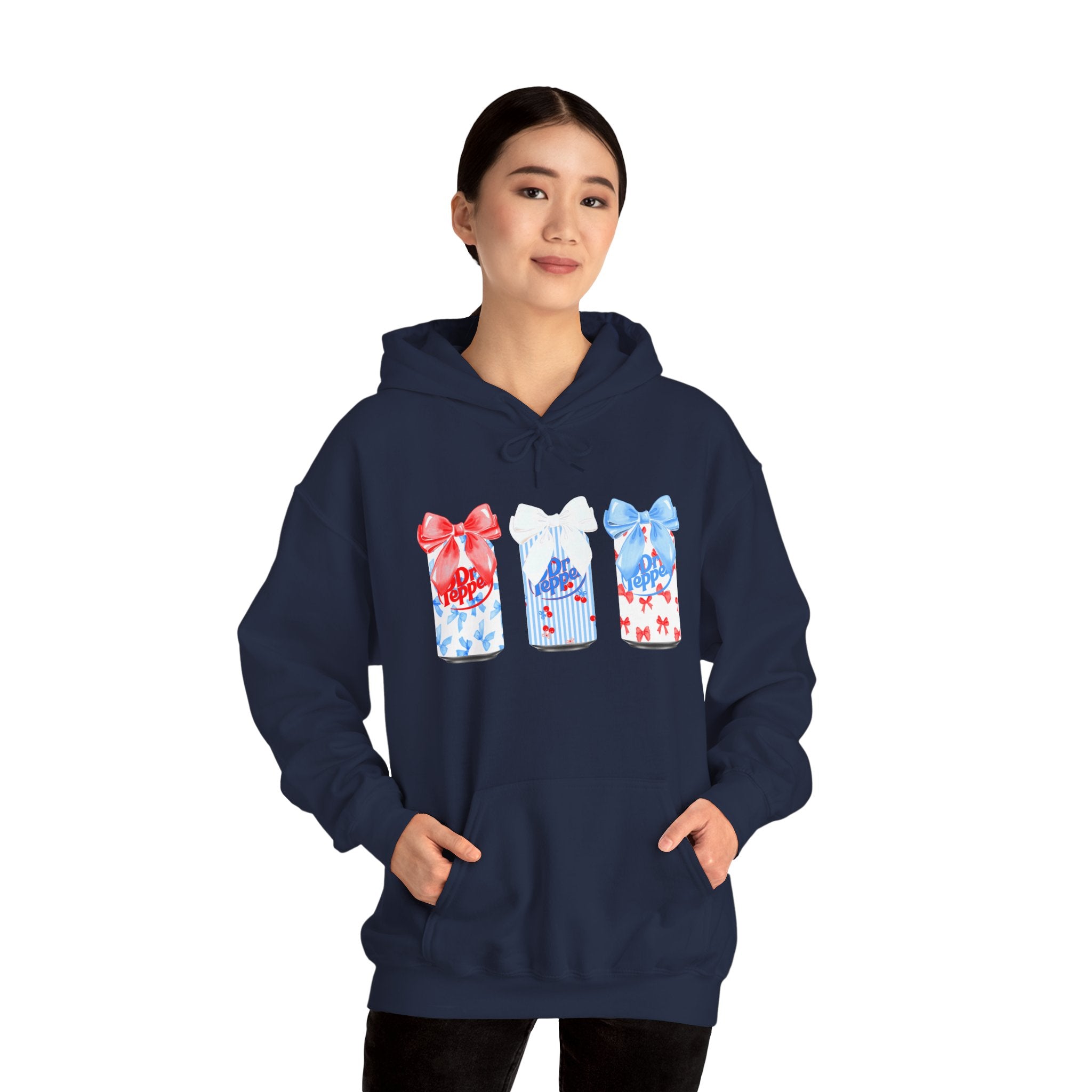 Gift Box Trio Hoodie - Red White Blue Ribbon Holiday Sweatshirt