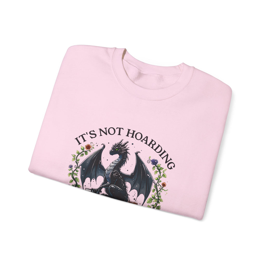 Book Dragon Crewneck Sweatshirt — "It's Not Hoarding If It's Books" Cozy Reader Pullover