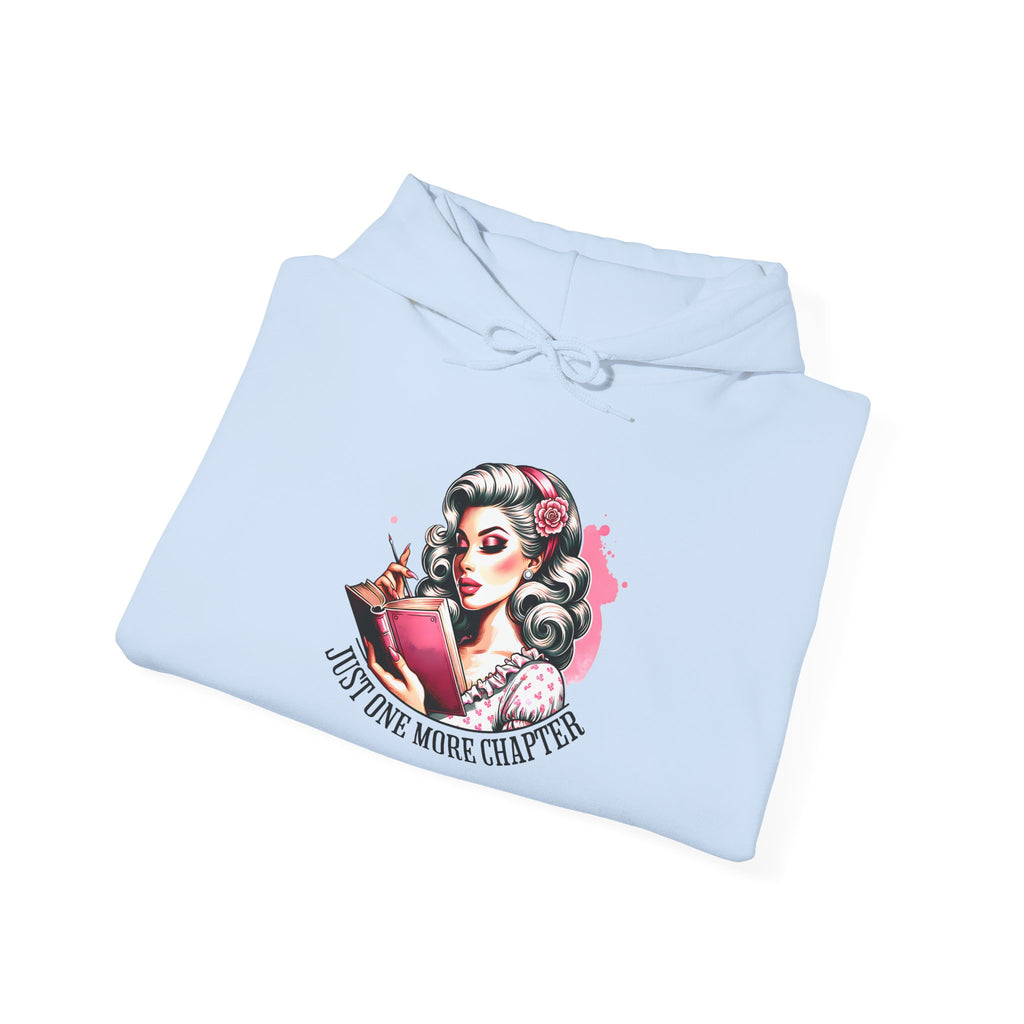 Hoodie — Retro Pin-Up Reader “Just One More Chapter” Cozy Book Lover Sweatshirt
