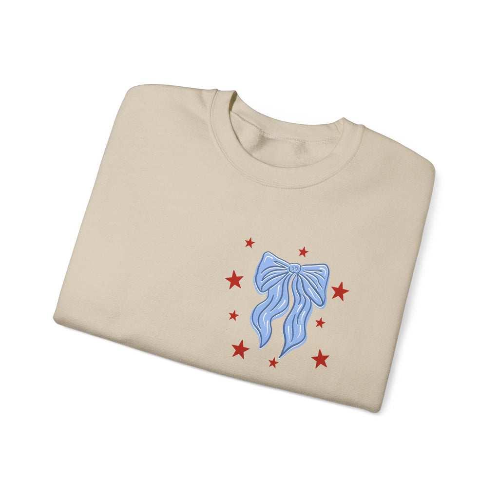 Double-sided American Honey Crewneck Sweatshirt — Patriotic Blue Ribbon Stars Pullover