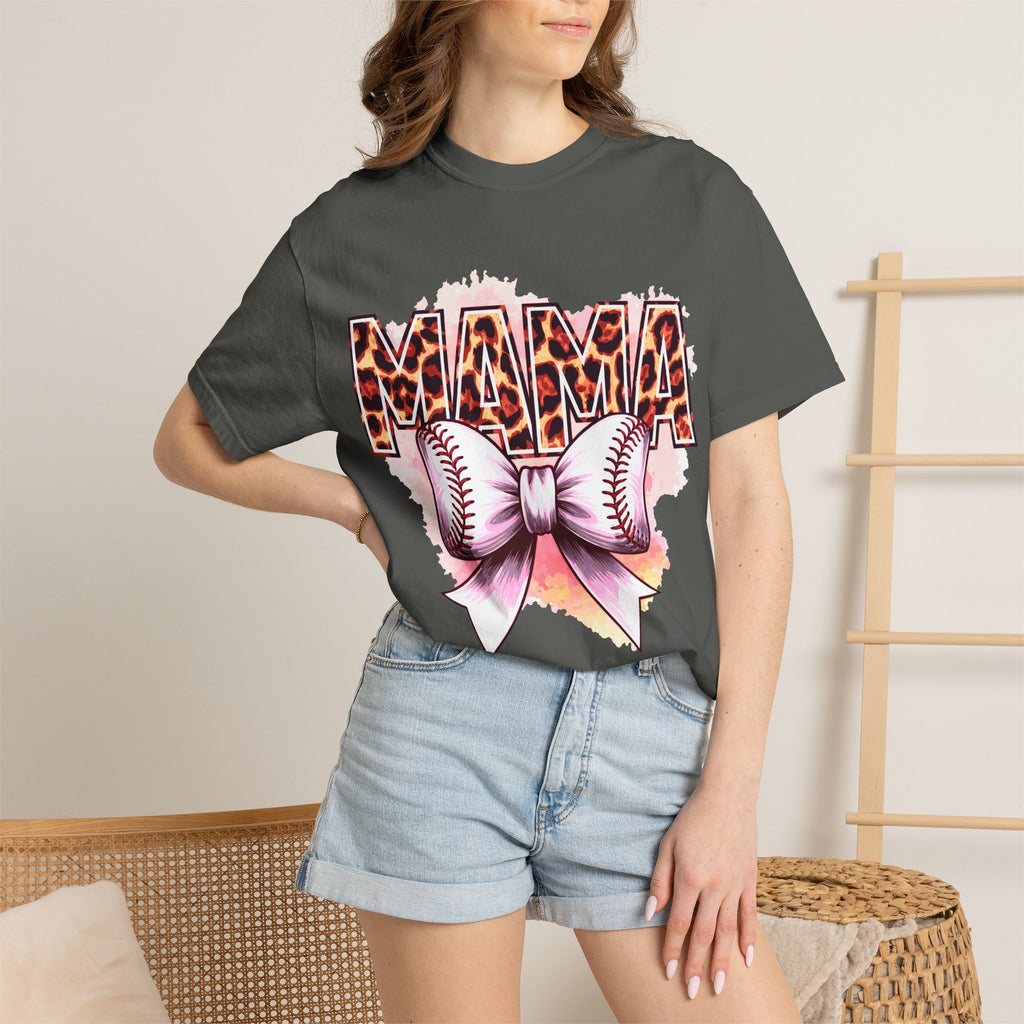 Mama Softball Tee — Leopard Print 'MAMA' with Bow