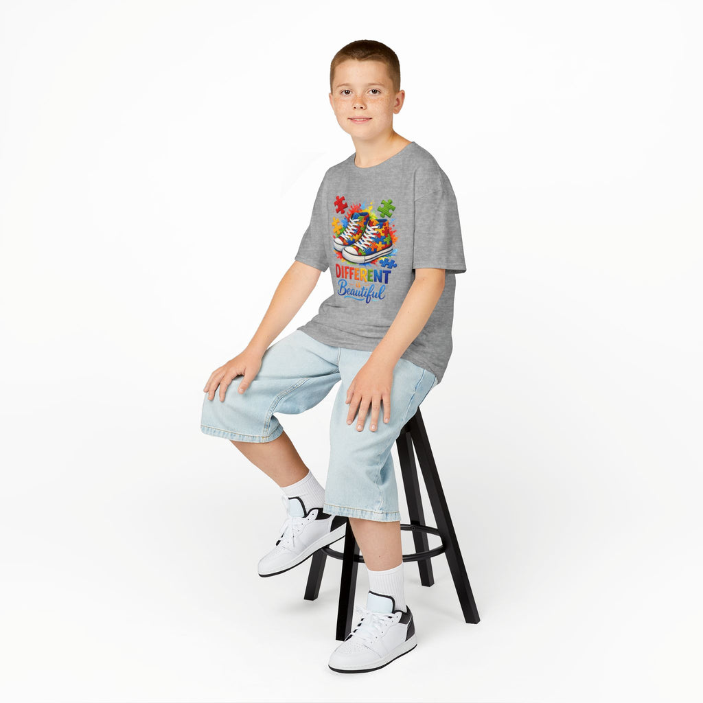 Kids T‑Shirt — 'Different Beautiful' Autism Awareness Sneakers Design