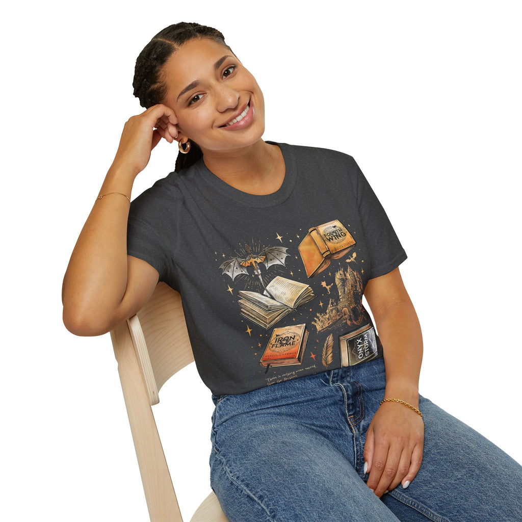 Book Dragon T-Shirt — Vintage Magical Books & Bat Illustration