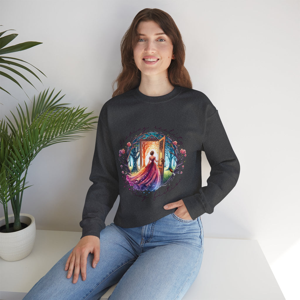 Crewneck Sweatshirt — 'Leaving Yesterday, Wearing Tomorrow' Fantasy Woman Art