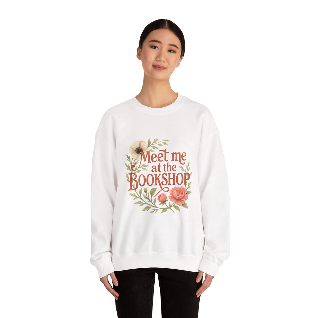 Bookshop Sweatshirt — "Meet Me at the Bookshop" Floral Cozy Crewneck