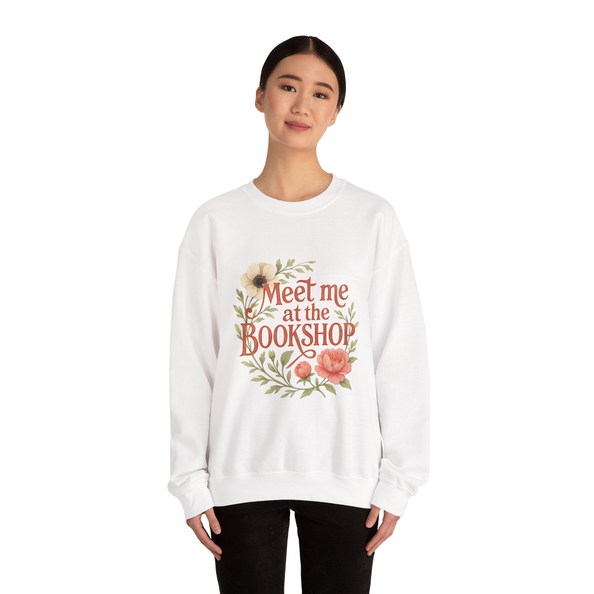 Bookshop Sweatshirt — "Meet Me at the Bookshop" Floral Cozy Crewneck