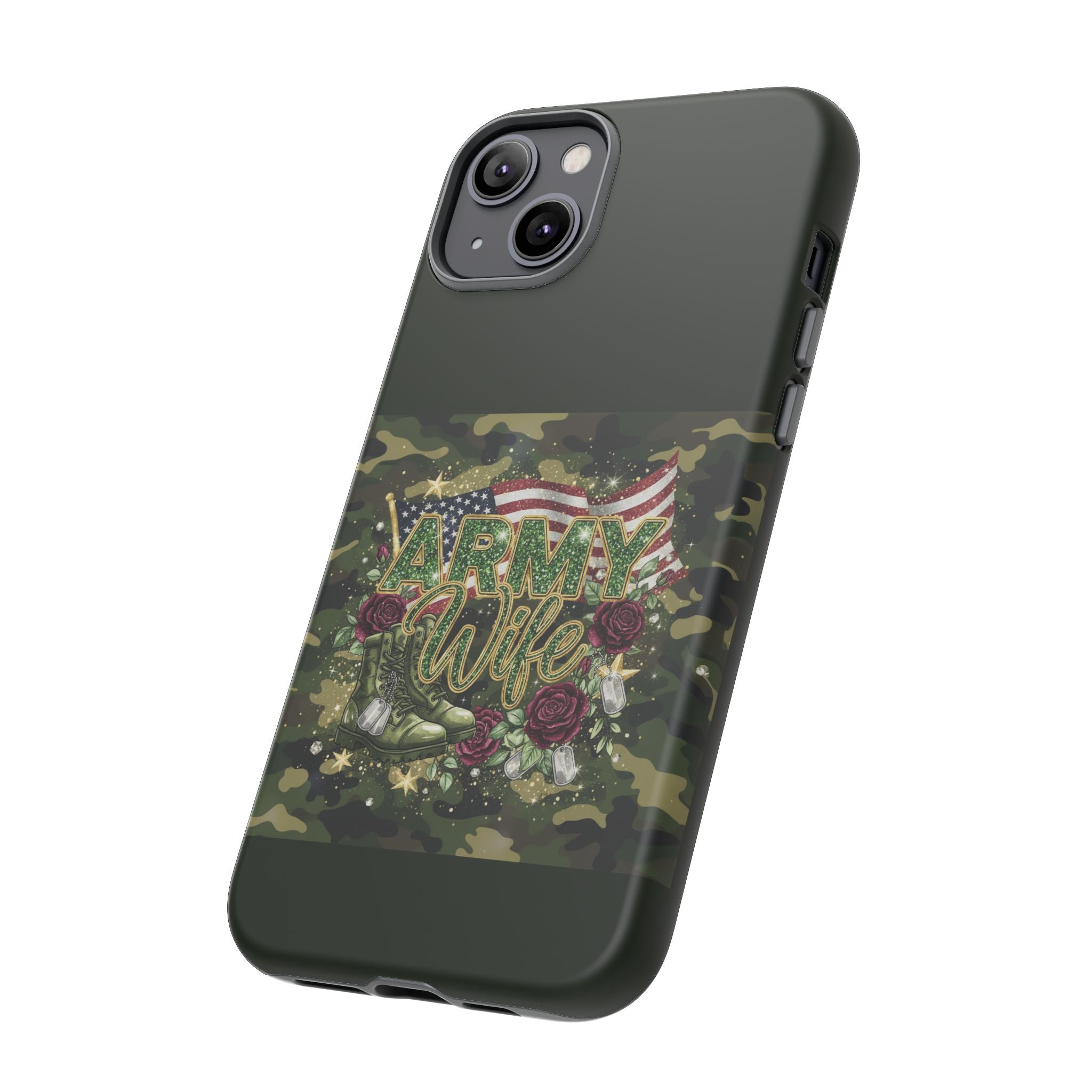 Army Wife Tough Phone Case — Camo Flag Design with Roses