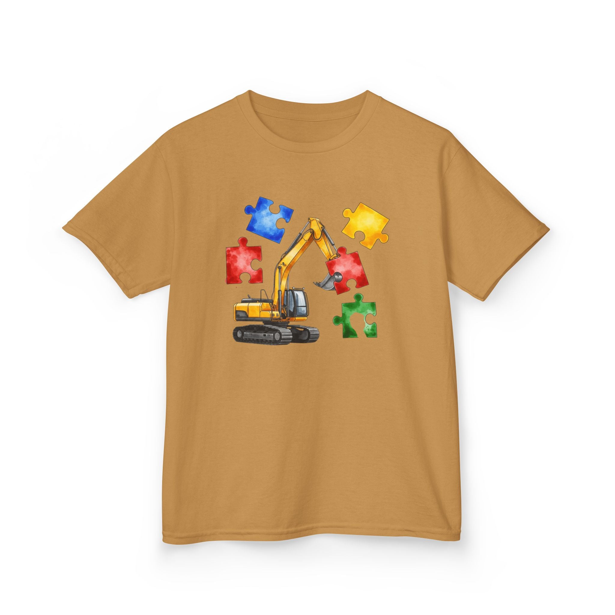 Kids Excavator Puzzle T-Shirt — Construction Truck Autism Awareness Tee