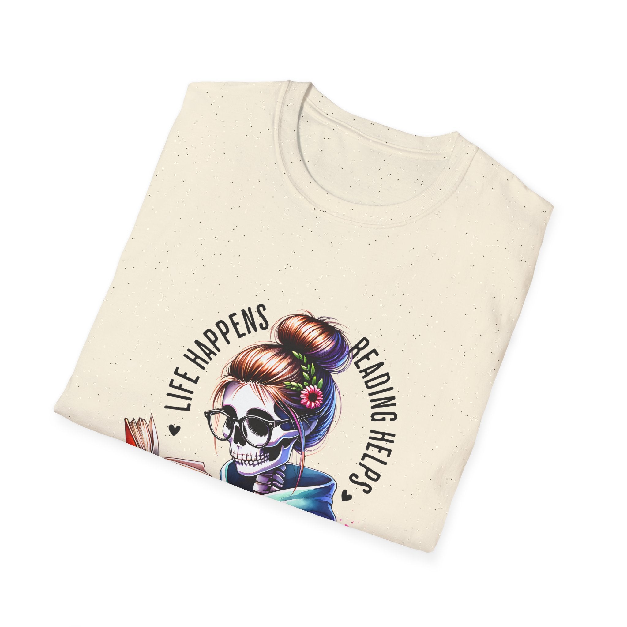 Reading Skull T-Shirt — "Life Happens, Reading Help" Gothic Booklover Tee