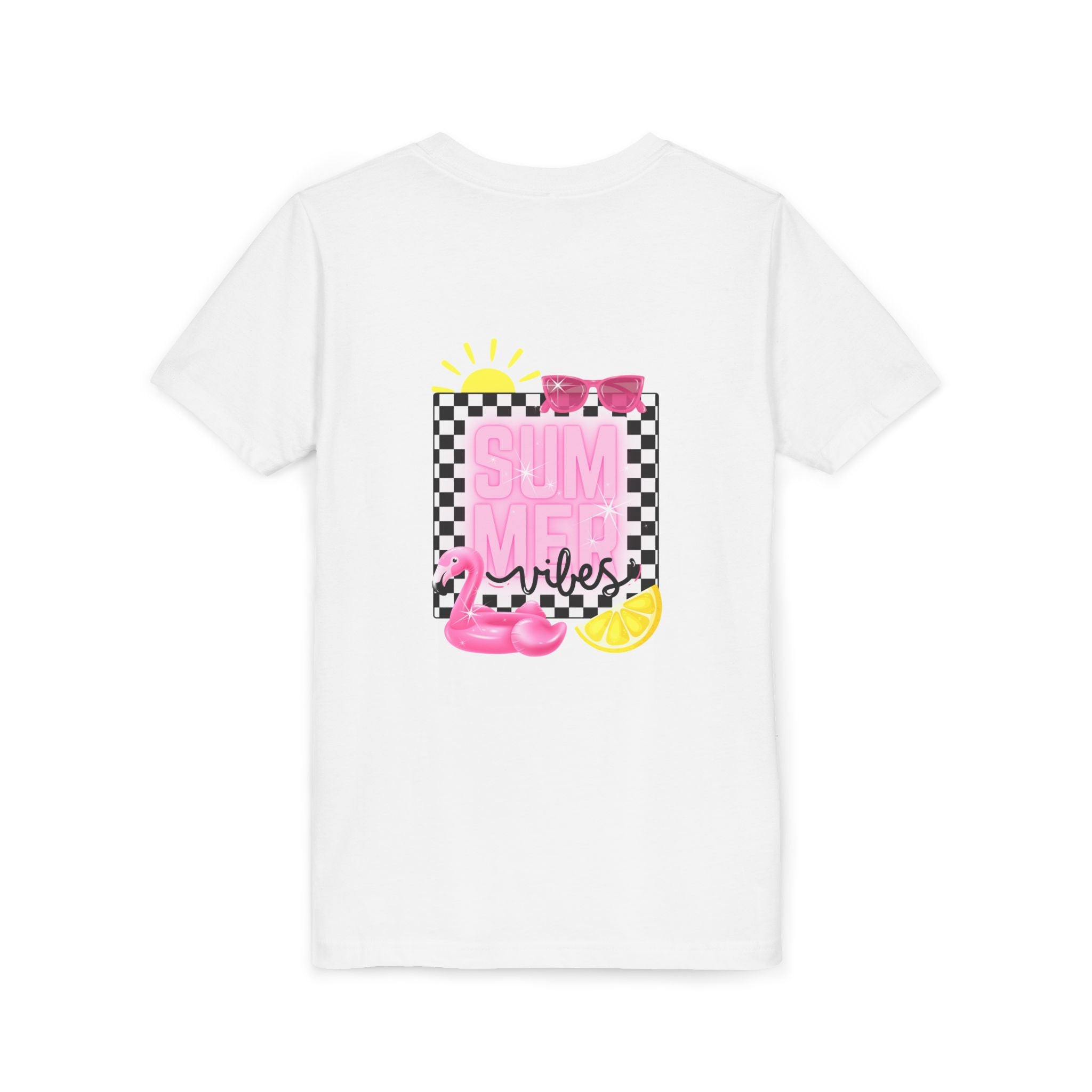 Youth Tee — "SUMMER Vibes" Pink Floaty Checkerboard Kids T-Shirt