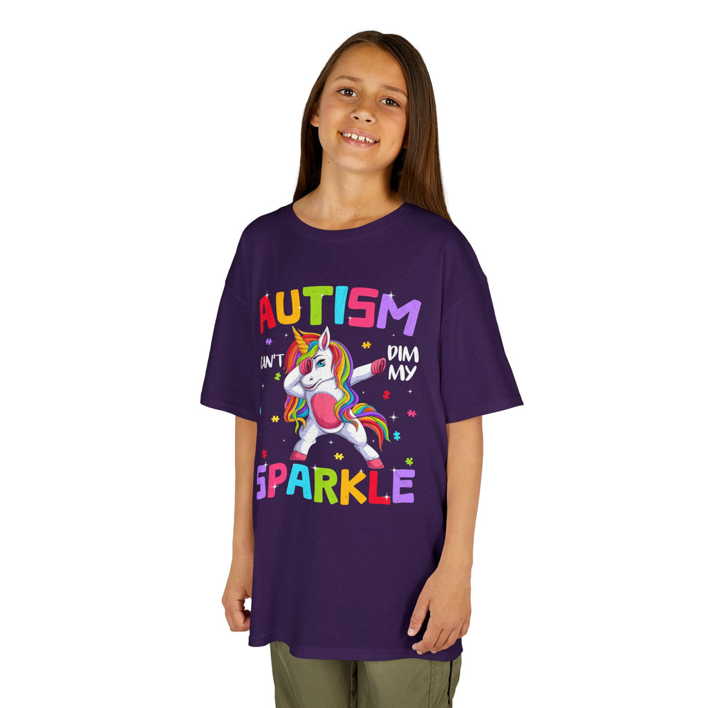 Autism Sparkle Kids T-Shirt — "Autism Can't Dim My Sparkle" Unicorn Tee