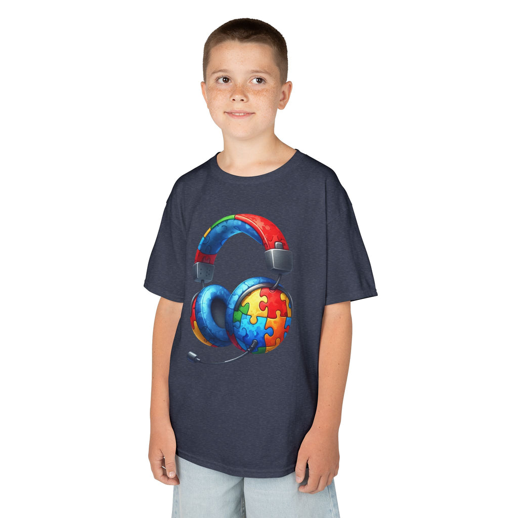 Kids Headset T‑Shirt with Puzzle Autism Awareness Design