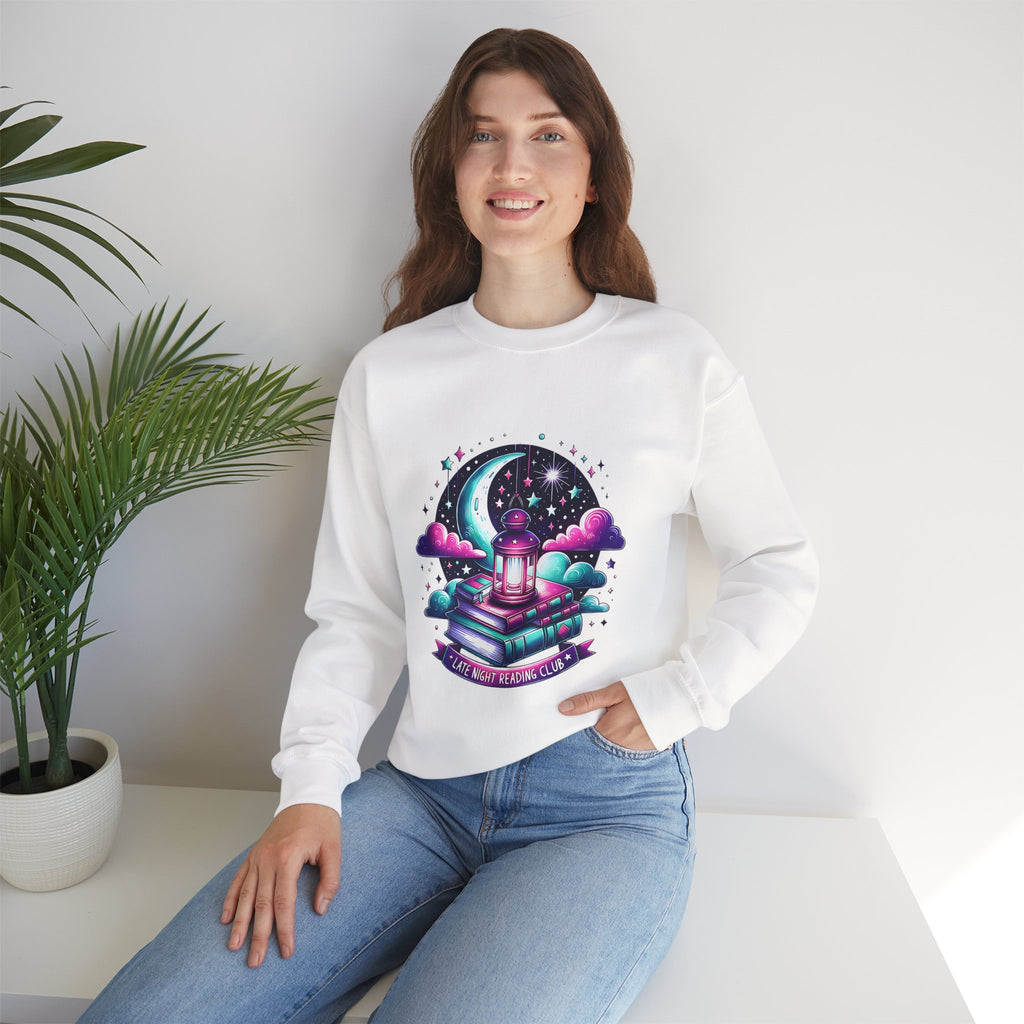 Mystical Reading Crewneck Sweatshirt — "Let Your Magic Bloom" Book & Lantern Design
