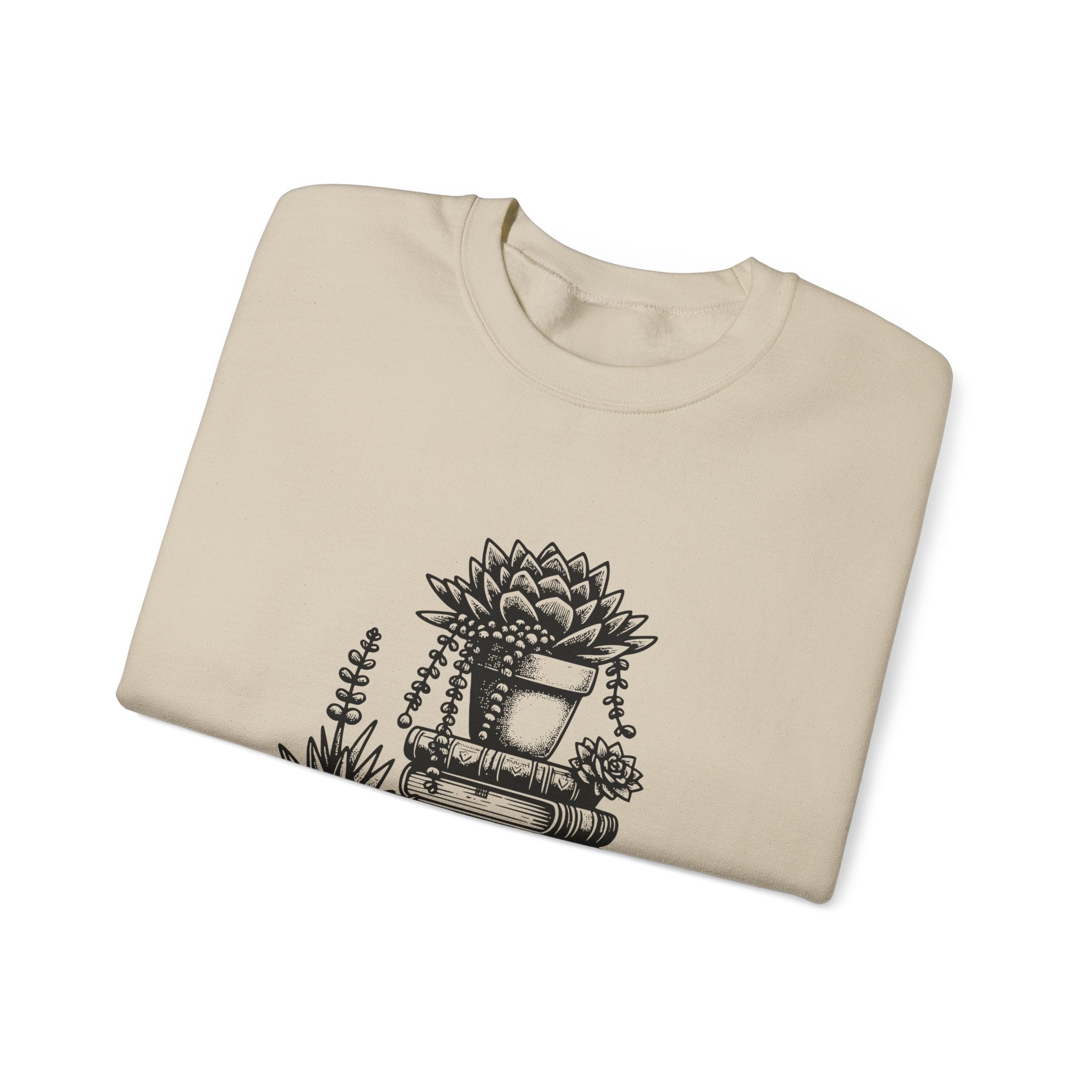 Book Lover Sweatshirt — “Just a Girl Who Loves Books” Cozy Crewneck with Succulent Stack Design