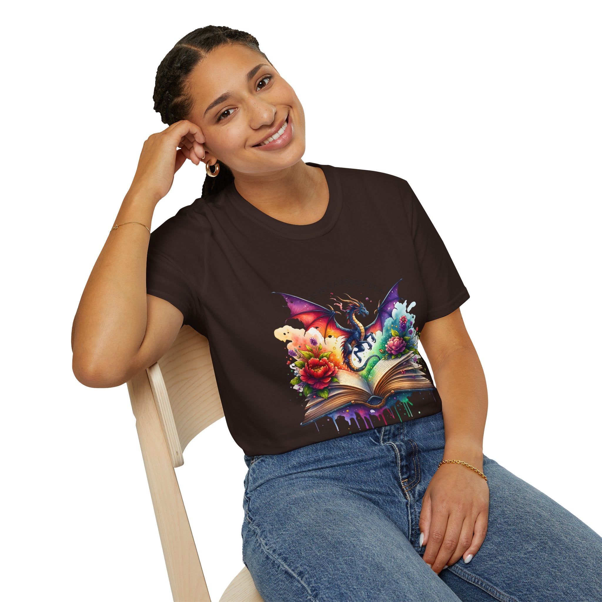 Fantasy Dragon Book T-Shirt — 'Live in My Fantasy' Colorful Storybook Design