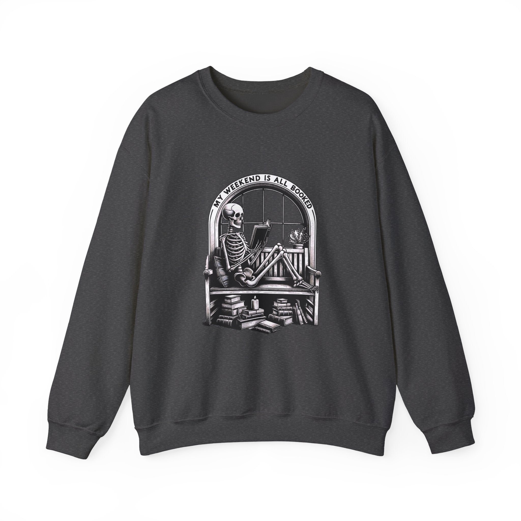 Skeleton Reading Sweatshirt — "My Weekend Is All Booked" Cozy Crewneck
