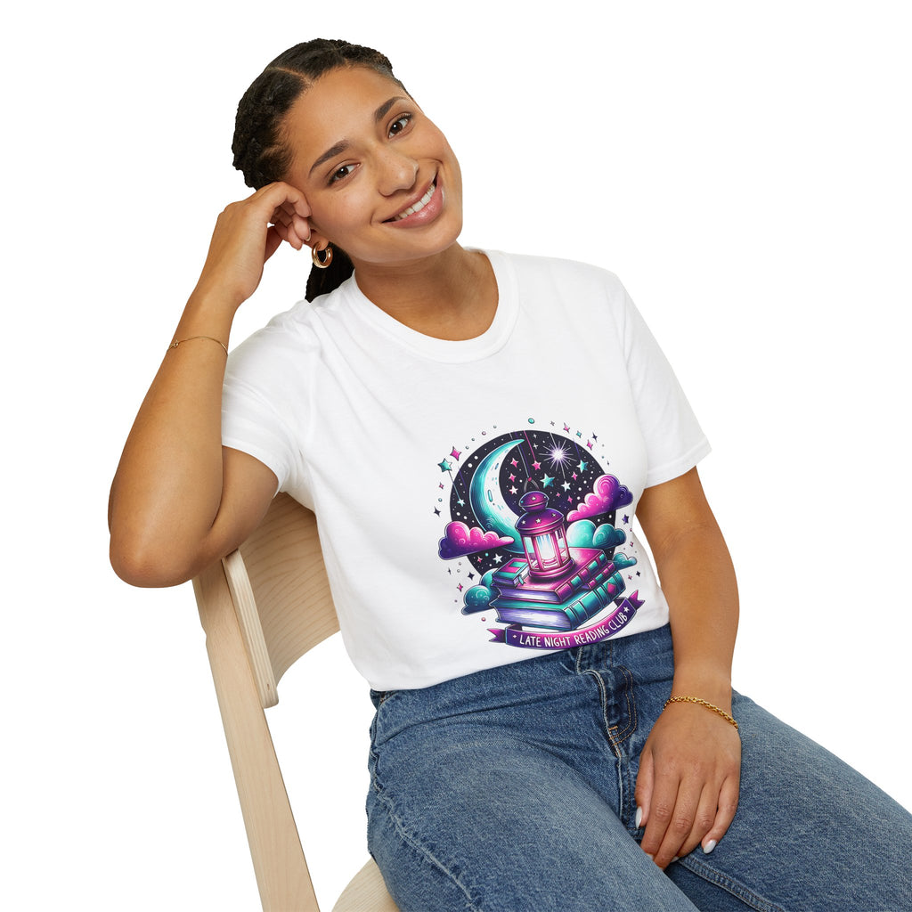 T-Shirt — Moonlit Books Lantern Design ("Let Your Dreams Guide")