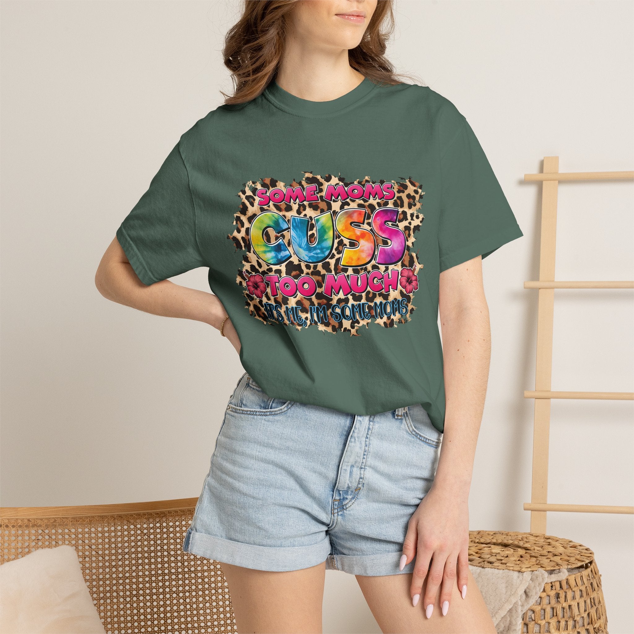 Graphic T-Shirt — "Some Moms Guess Too Much" Colorful Leopard Print