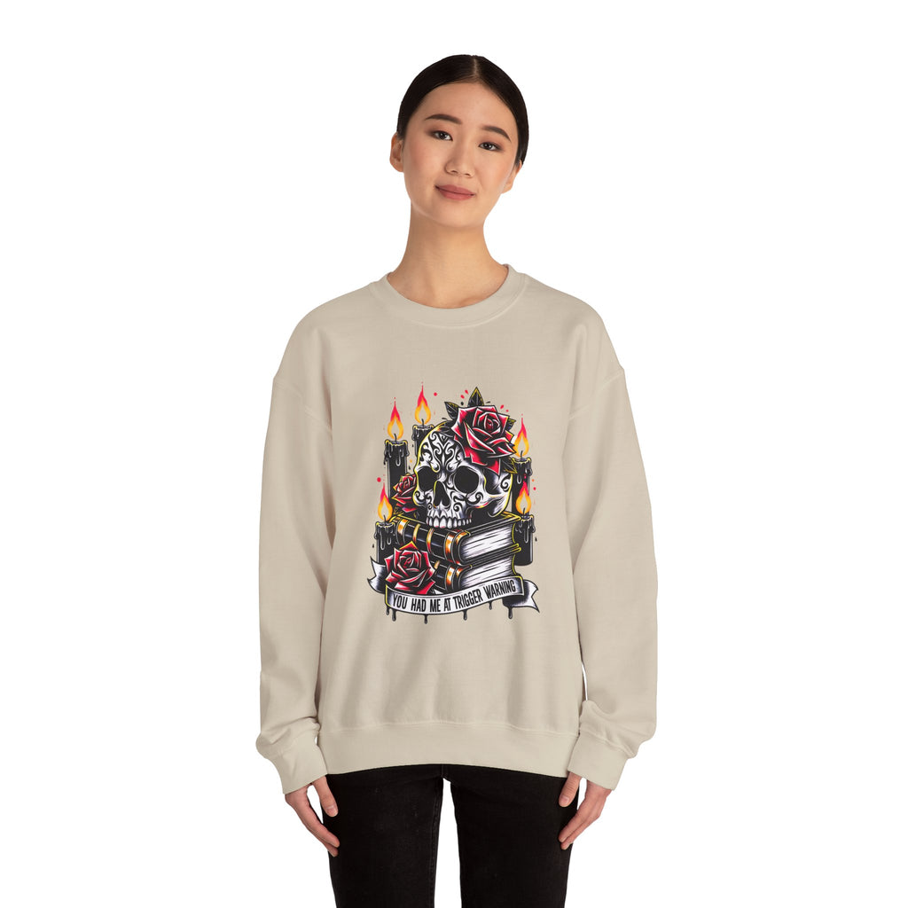 Skull & Rose Candle Crewneck Sweatshirt — Gothic Vintage Tattoo Design