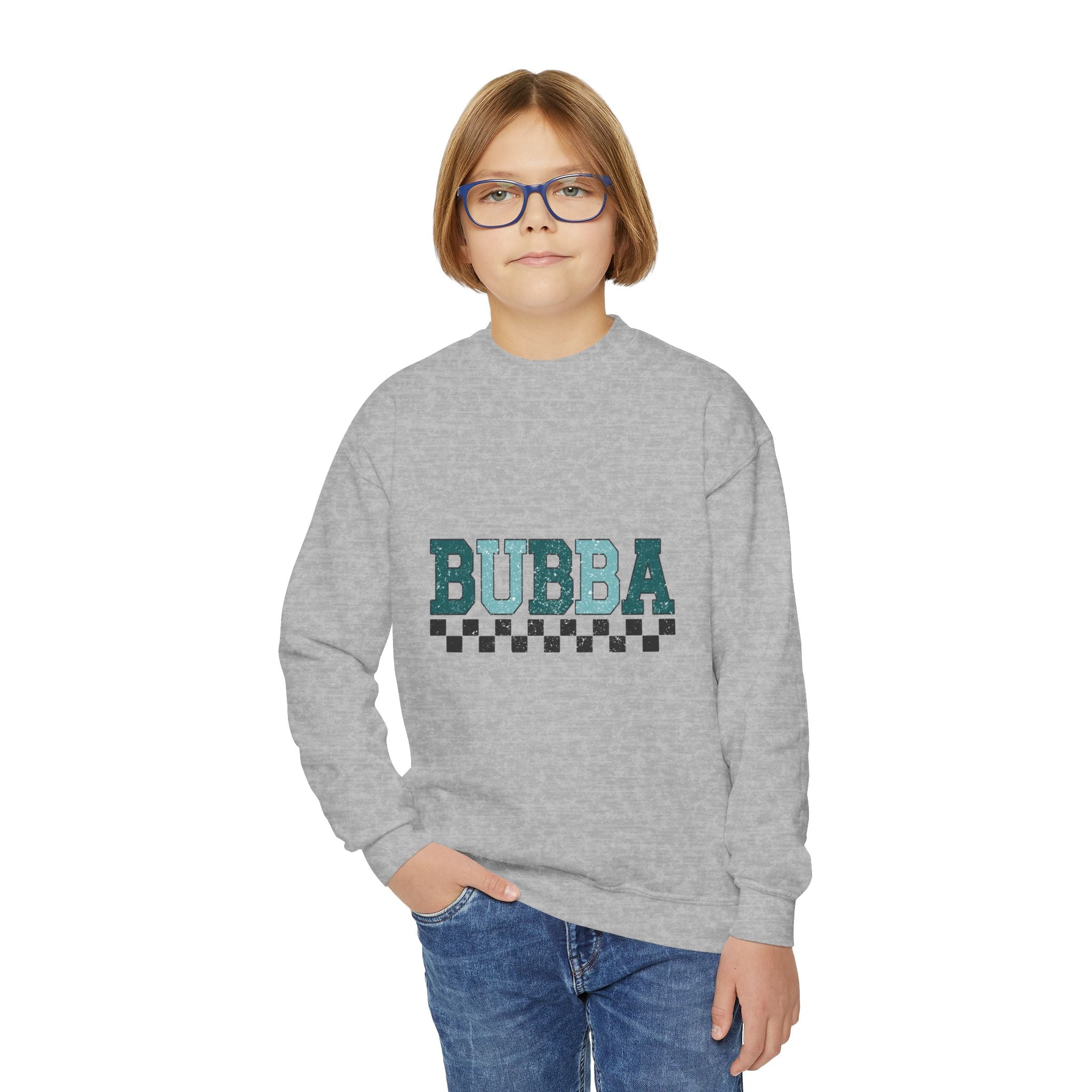 Youth Crewneck Sweatshirt - "BUBBA" Retro Checkerboard Graphic