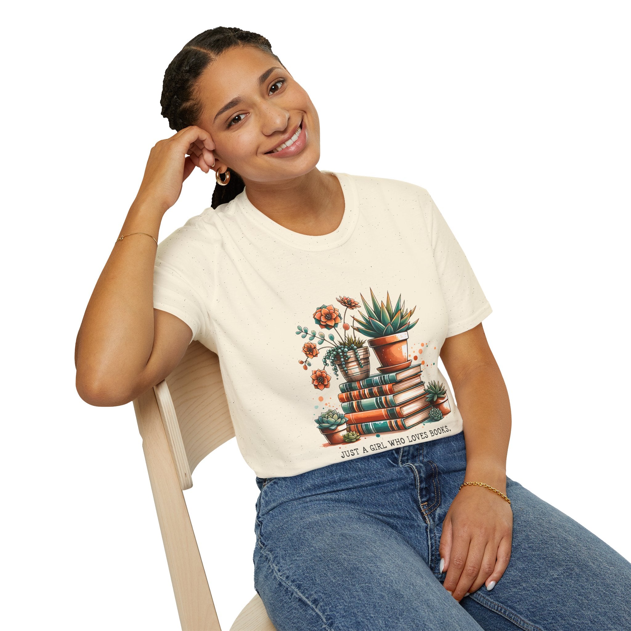Book Lover T-Shirt — "Just a Girl Who Loves Books" Floral Stack Tee