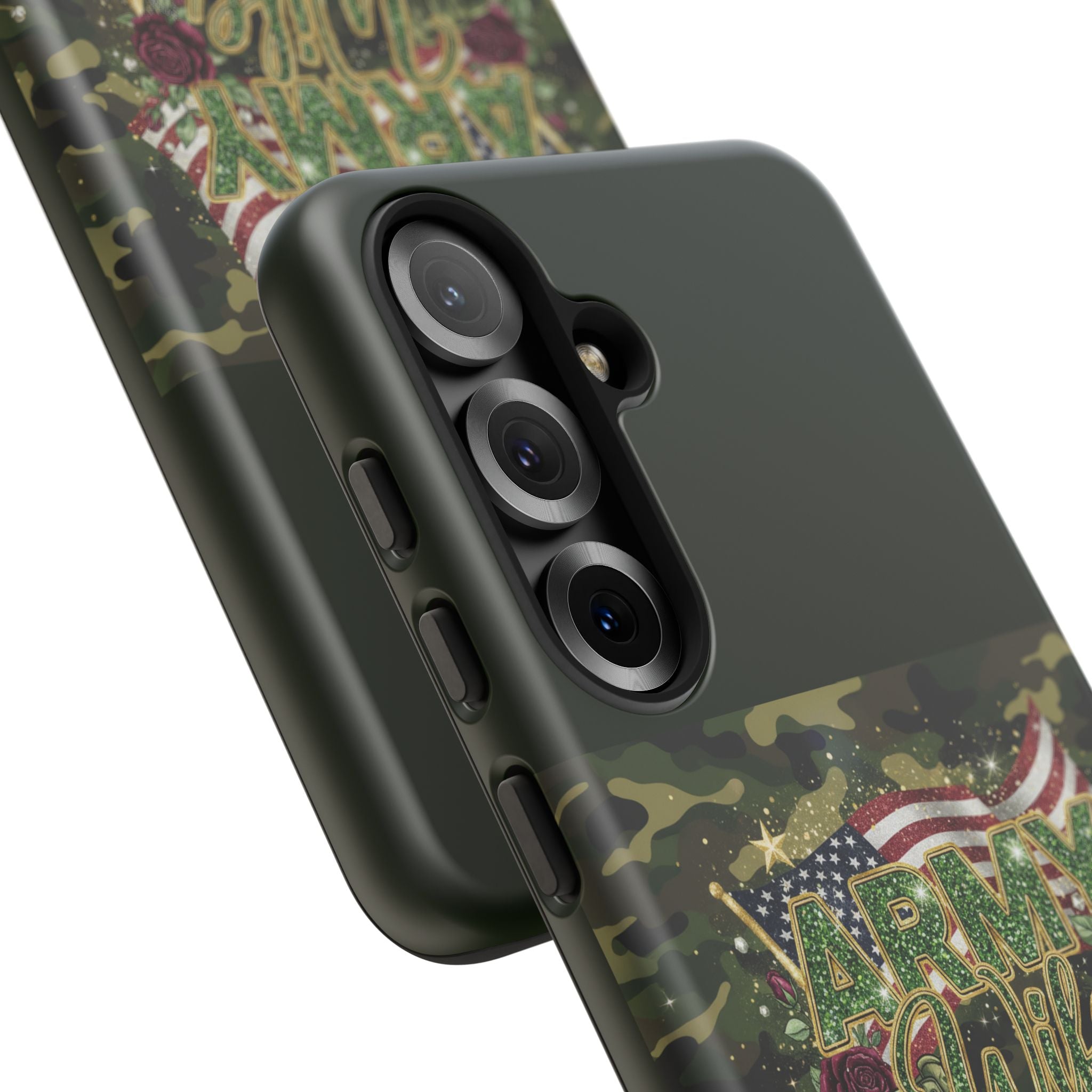 Army Wife Tough Phone Case — Camo Flag Design with Roses