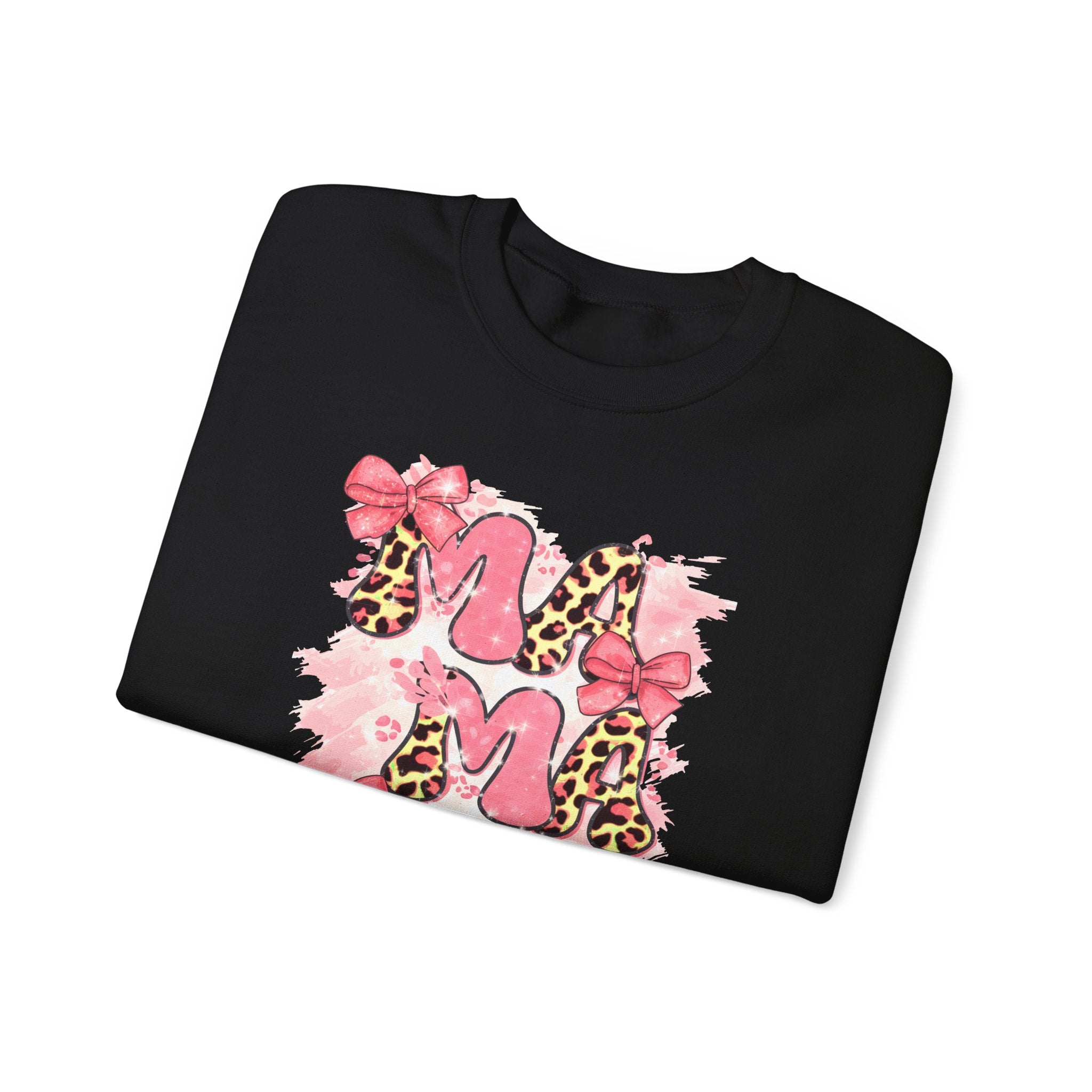 Sweatshirt — Pink Leopard “MOM” Design with Bows | Mother’s Day Cozy Crewneck