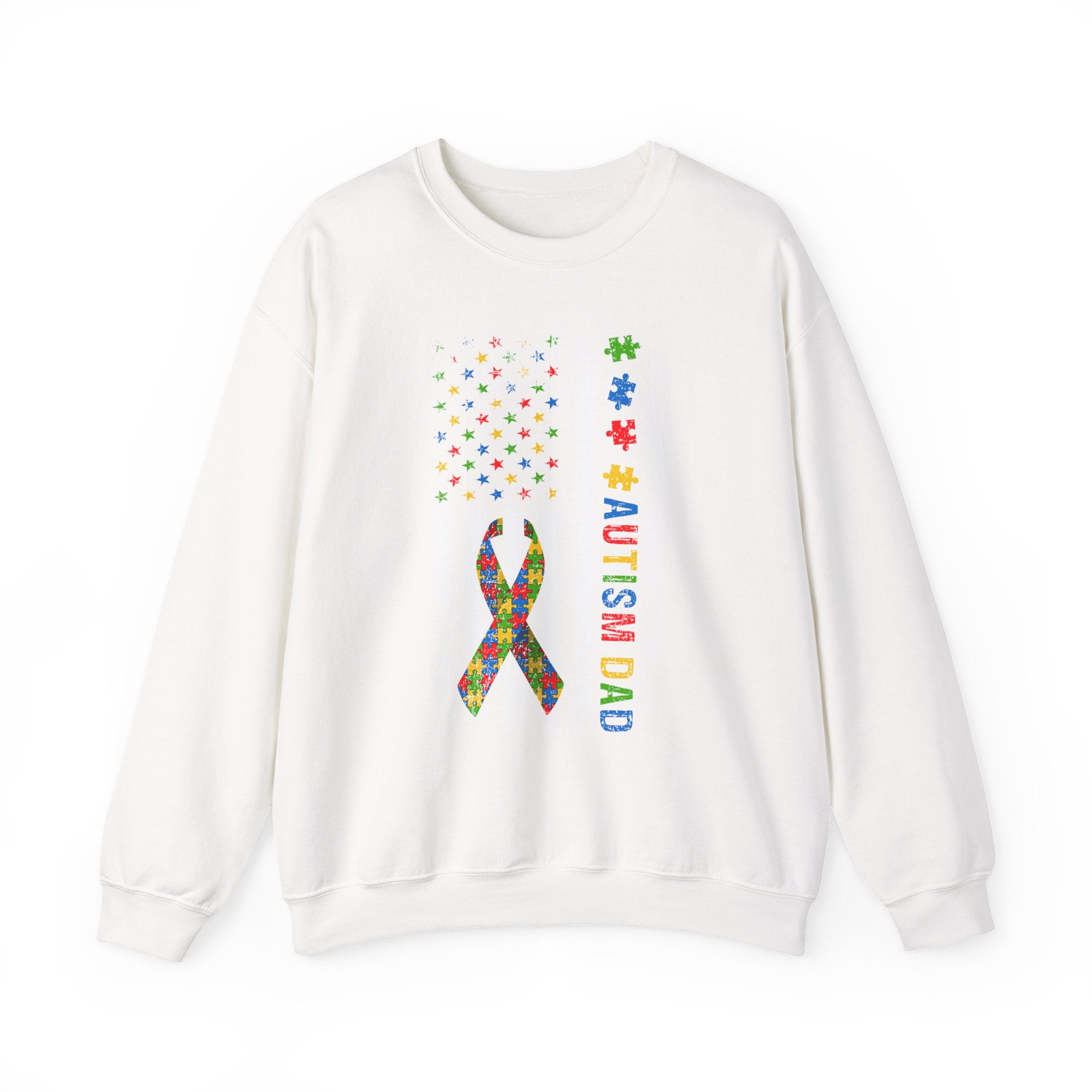 Autism Dad Puzzle Ribbon Crewneck Sweatshirt — Supportive Autism Awareness Pullover