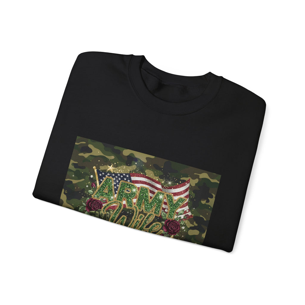 Army Wife Camo Sweatshirt - American Flag Floral Military Crewneck