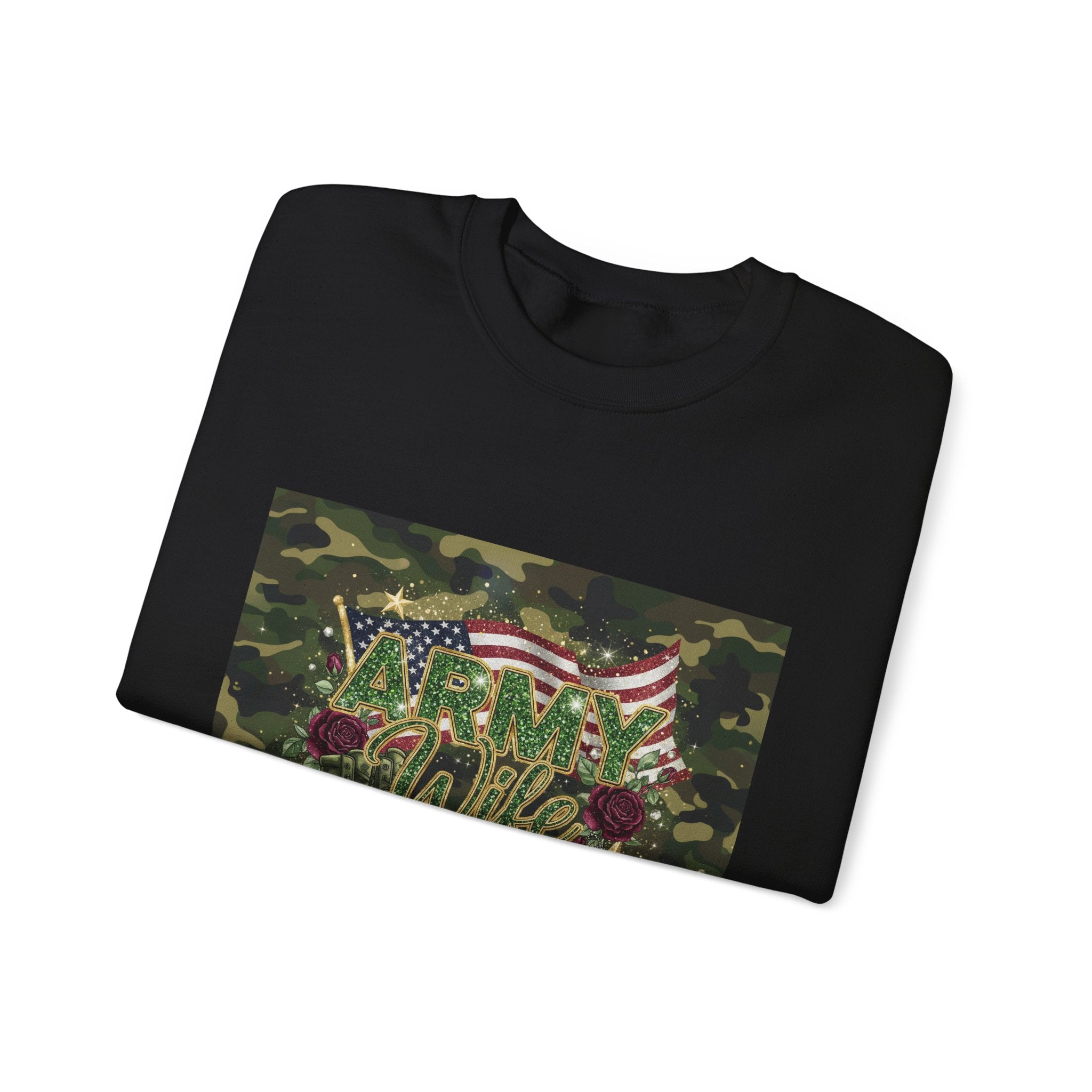 Army Wife Camo Sweatshirt - American Flag Floral Military Crewneck