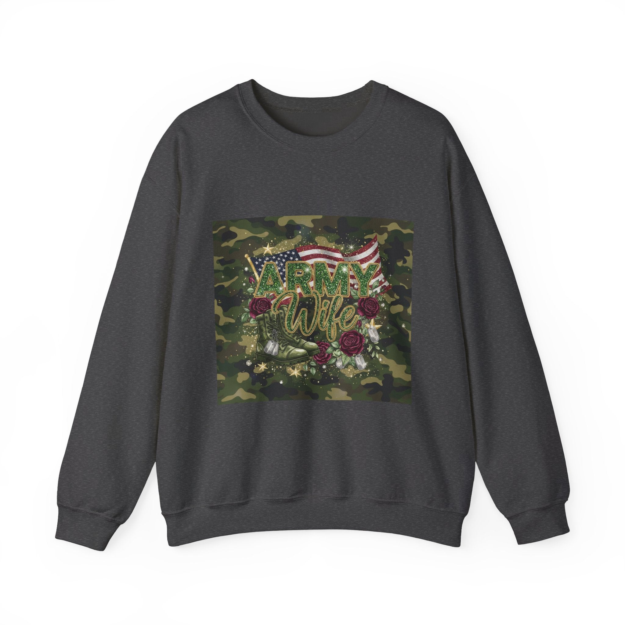 Army Wife Camo Sweatshirt - American Flag Floral Military Crewneck