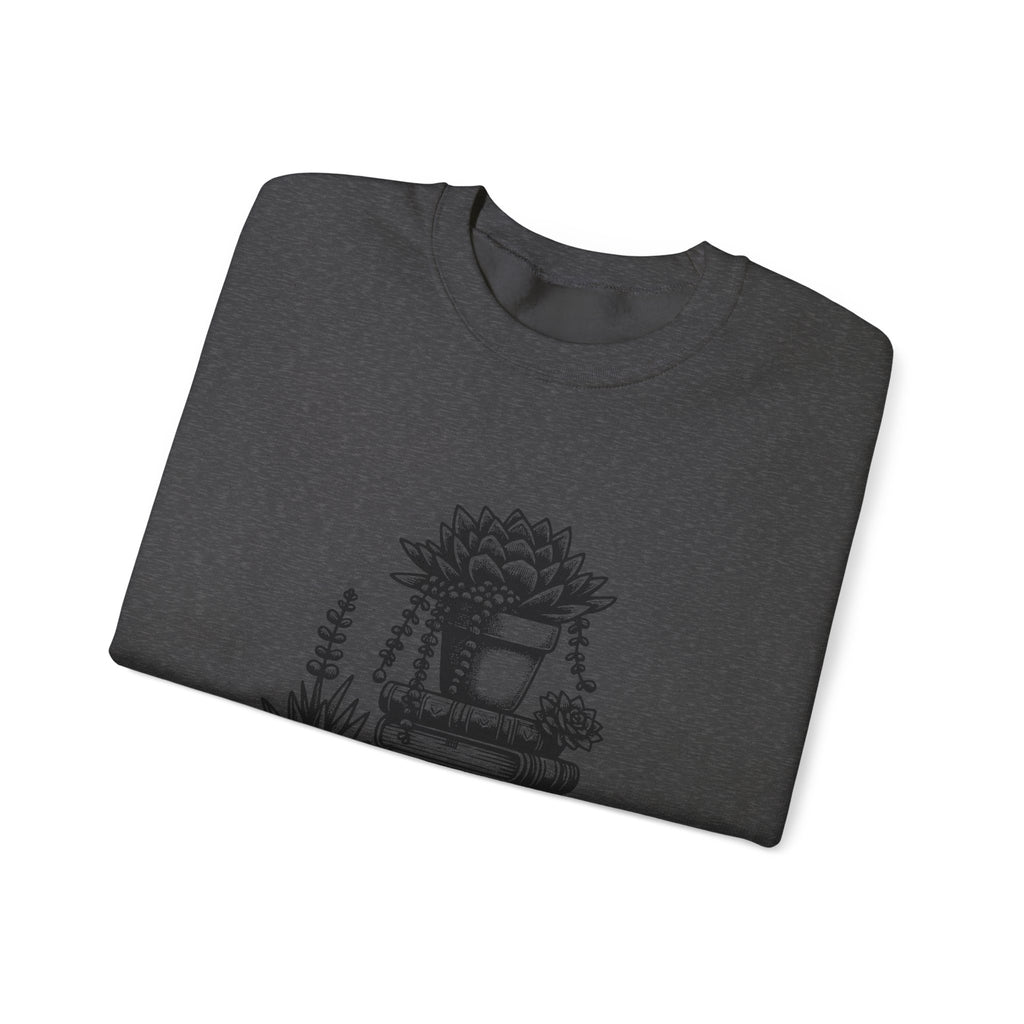 Book Lover Sweatshirt — “Just a Girl Who Loves Books” Cozy Crewneck with Succulent Stack Design