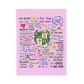 Velveteen Plush Blanket — Pink Doodle College Crest Throw