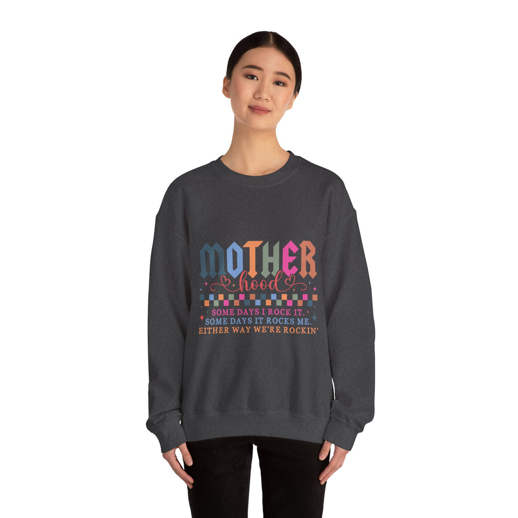 Motherhood Crewneck Sweatshirt — 'Mother Hood' Retro Colorful Mom Pullover